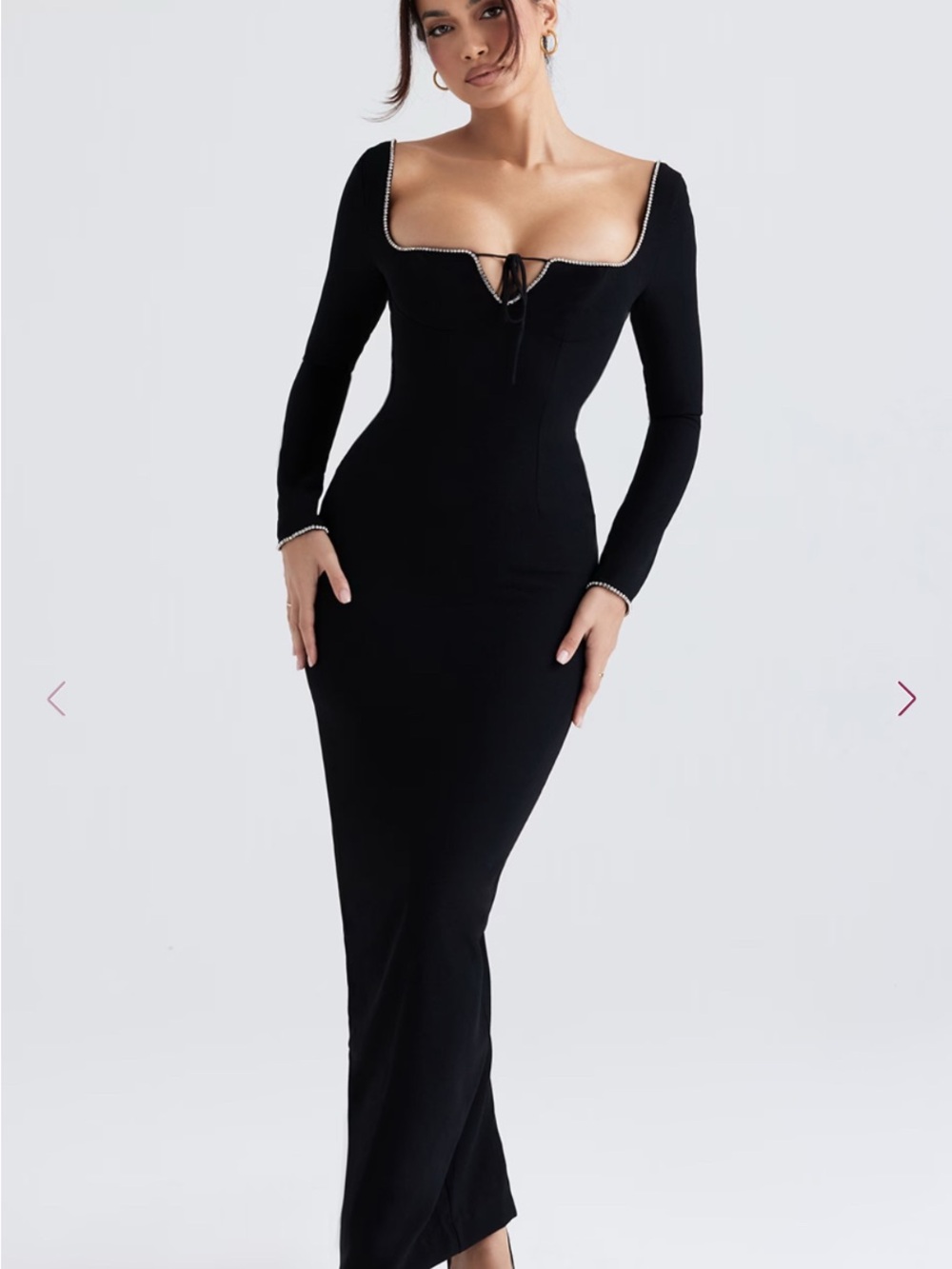 House of CB Black Long Sleeve Maxi Dress with Rhinestone Trim